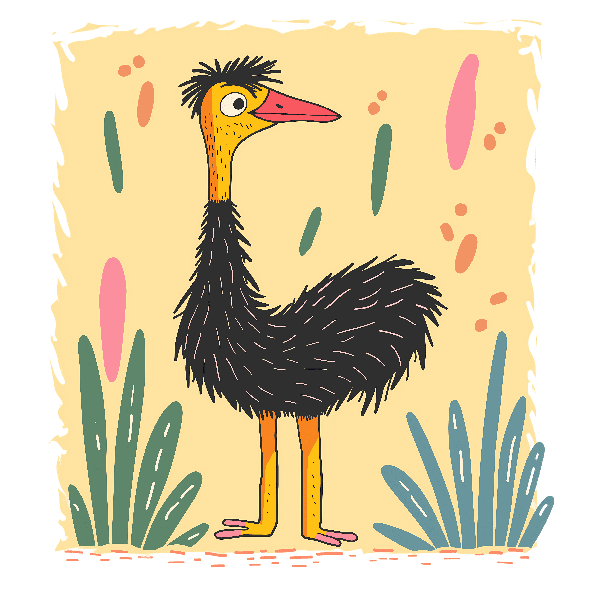 Whimsical Ostrich Cartoon POD Design