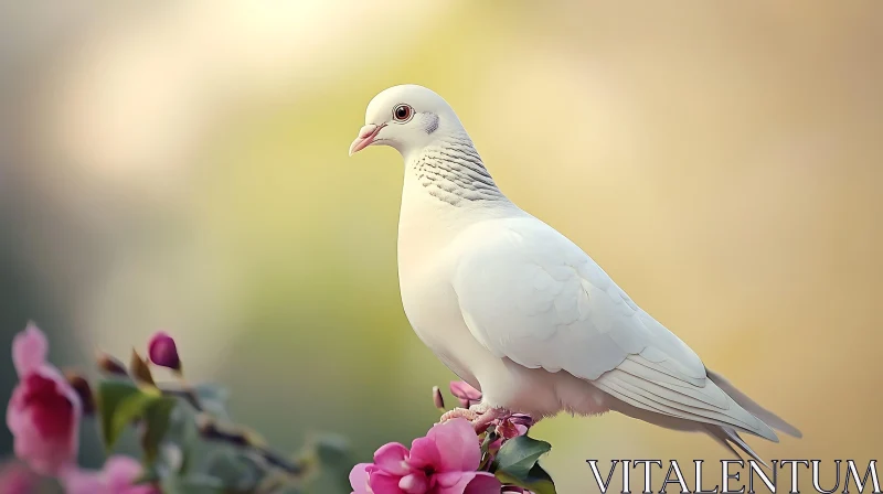 AI ART Dove with Pink Flowers