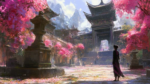 Asian Architecture and Blossoms