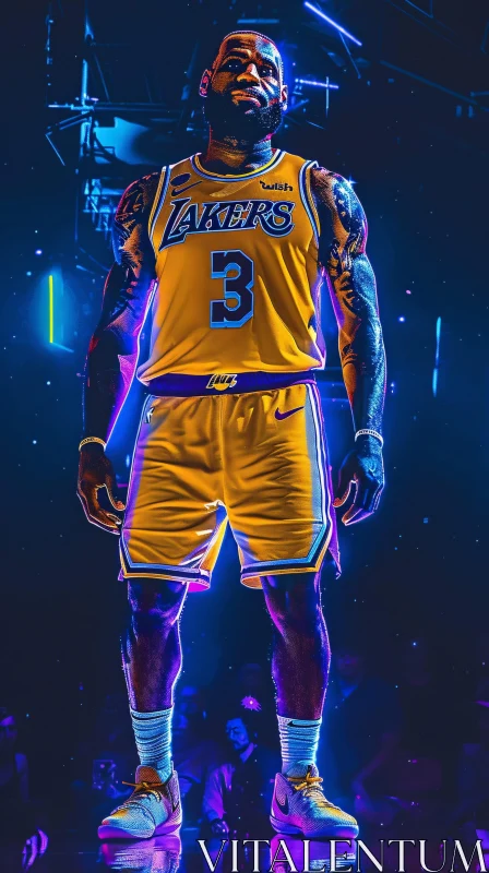 AI ART LeBron James Neon Basketball Portrait