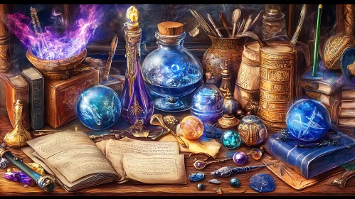 Arcane Still Life with Potions and Books