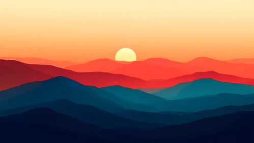 Layered Mountain Landscape at Sunset