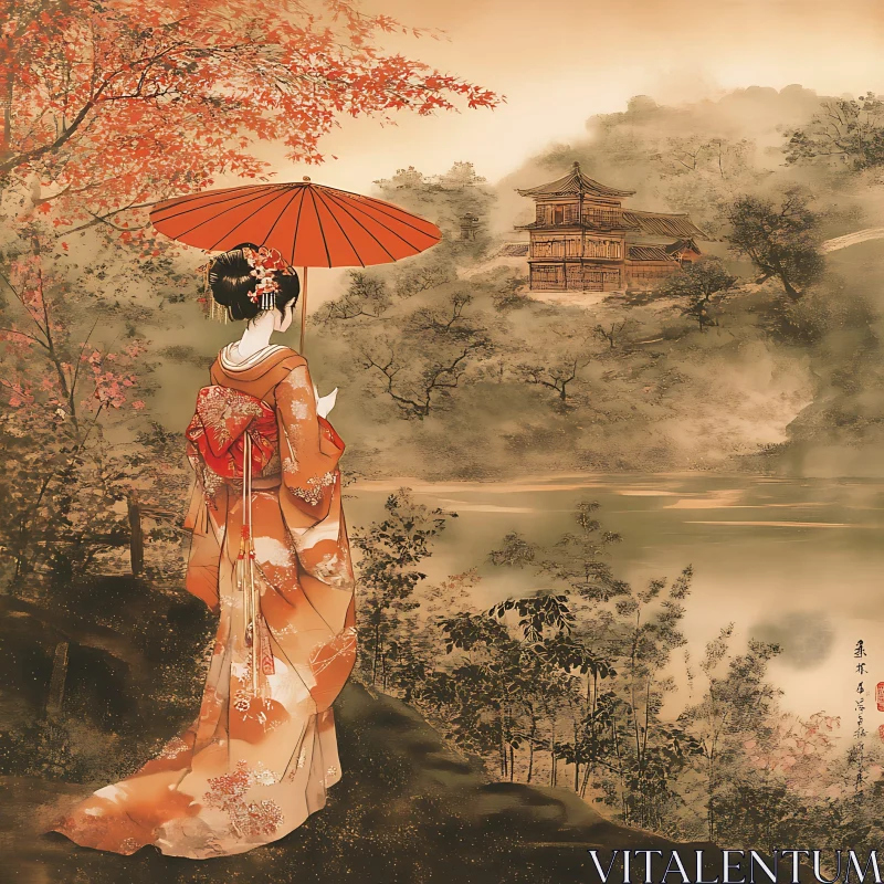 Japanese Lady with Umbrella AI Image