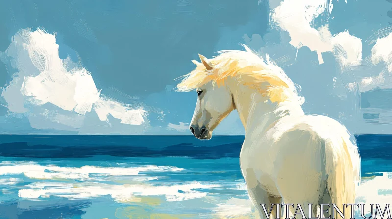 Serene Equine at Sea AI Image