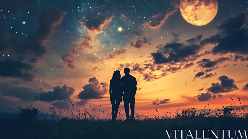 AI ART Silhouetted Lovers Stargazing at Night