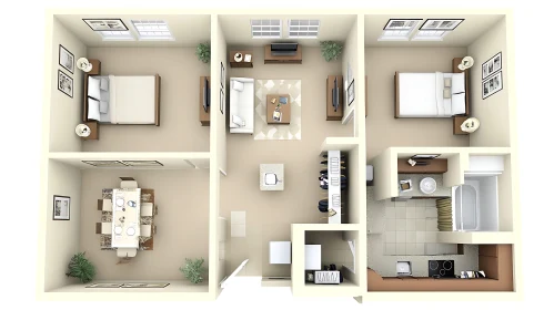 Apartment Layout Design with Two Bedrooms
