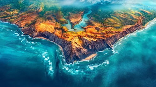 Aerial View of Vibrant Island Landscape