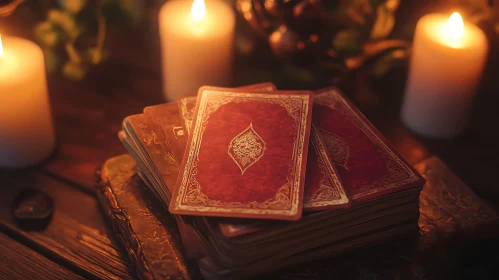 Illuminated Tarot Deck on Antique Book