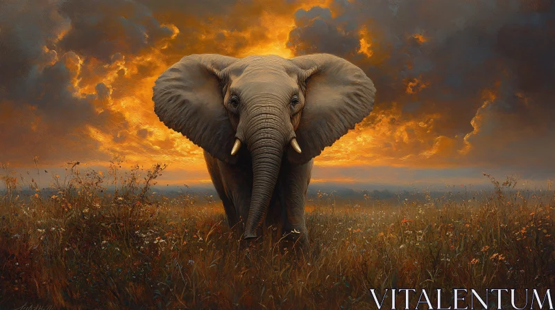 AI ART Elephant Amidst a Glorious Sunset