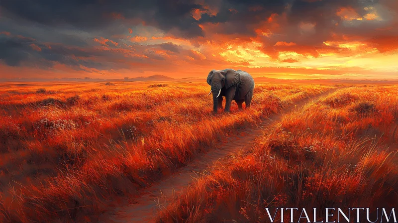 Elephant at Sunset AI Image