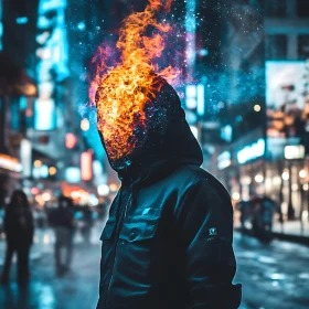 Flaming Head in the City