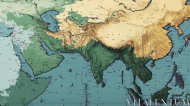 Asia Topographic Map AI Image