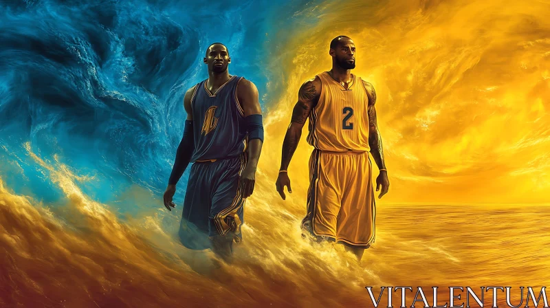 Athletes in Blue and Gold AI Image