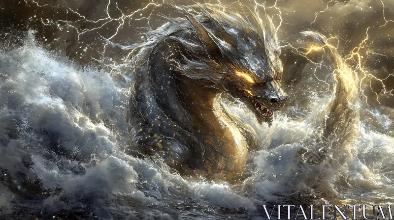 AI ART Dragon Emerges from the Stormy Sea