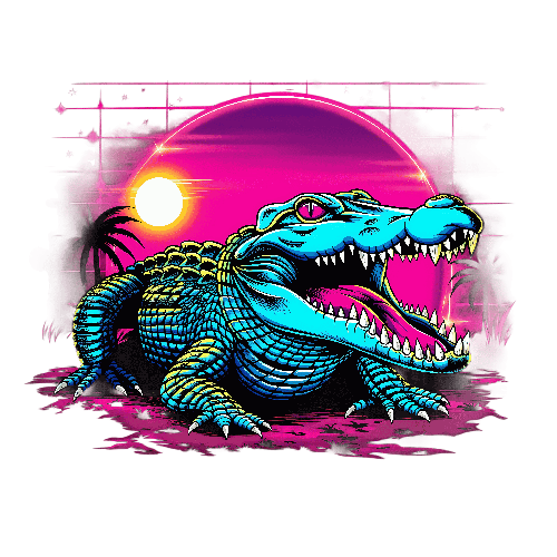 Blue-Green Alligator Under Palm Trees at Sunset POD Design