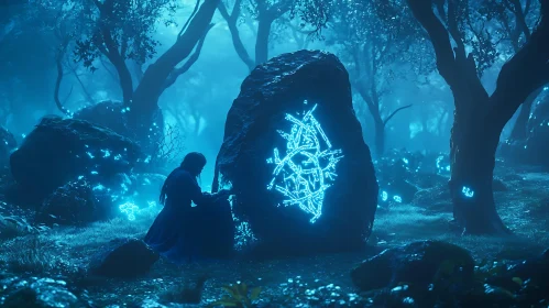 Moonlit Inscription: Forest Scene