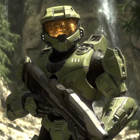 Green Armored Warrior with Weapon