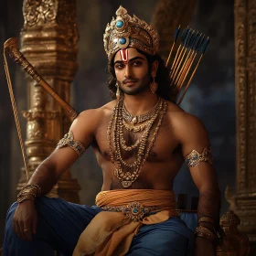 Majestic Portrait of Rama with Bow and Arrows