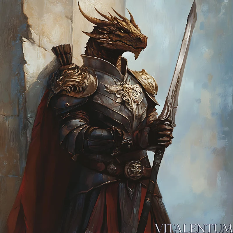 AI ART Armored Dragon Warrior with Sword