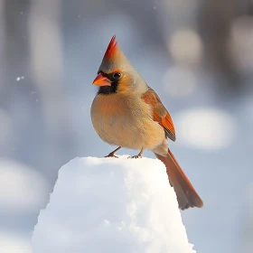 Winter Cardinal on Snow Perch