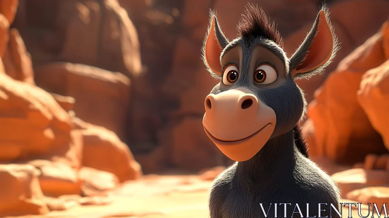 Smiling Cartoon Donkey in Sunlit Desert AI Image