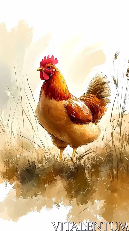 Majestic Rooster in Watercolor AI Image