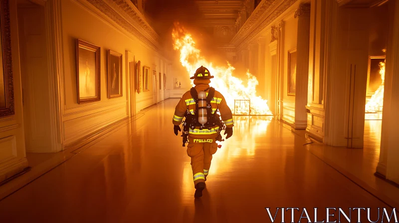 Museum Hallways on Fire AI Image