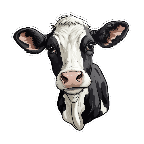 POD Design Cartoon Cow Head on Transparent Background - Curious and Content