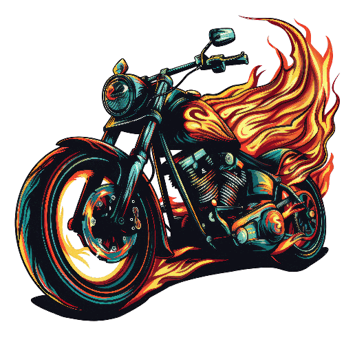 Chopper Motorcycle with Flames Illustration