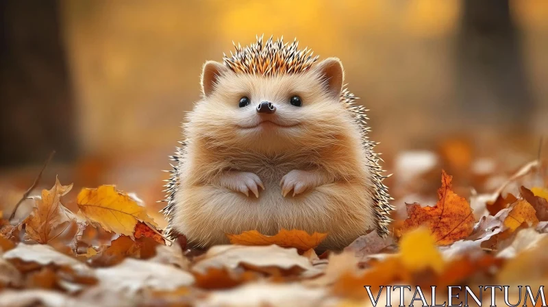 Hedgehog Amongst Autumn Foliage AI Image