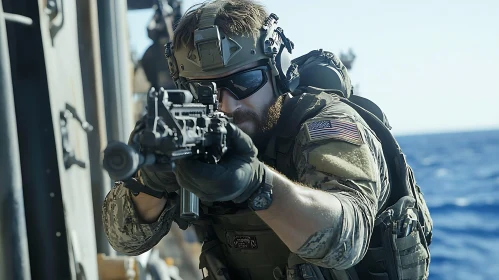 Focused Soldier with Rifle