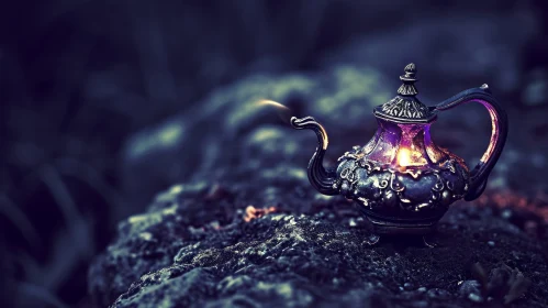 Enchanting Silver Teapot with Purple Light | Still Life Photography
