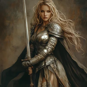 Blonde Woman Warrior in Silver Armor