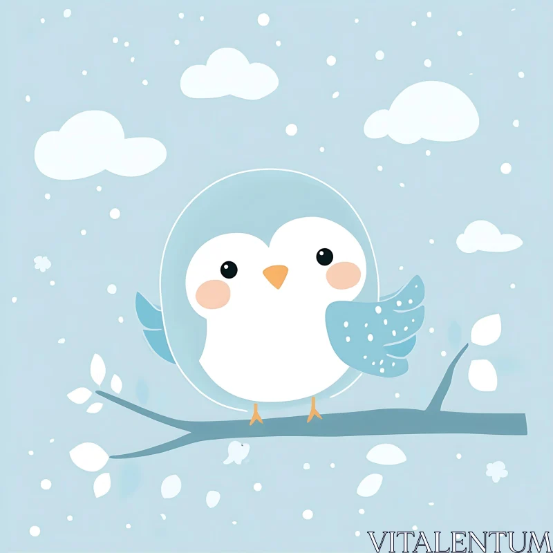 Baby Bird on Branch Graphic Design AI Image