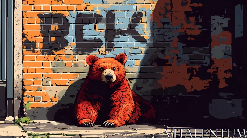 Red Bear in Urban Street Art AI Image