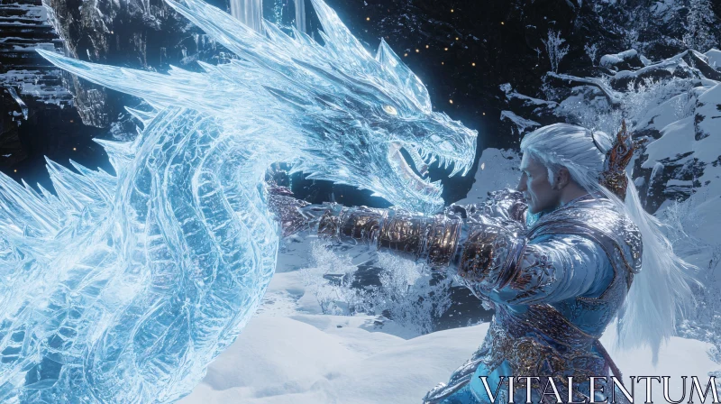 AI ART Warrior and the Ice Dragon