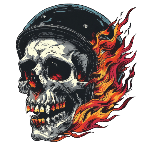 Fiery Skull in Helmet Digital Art on Transparent Background