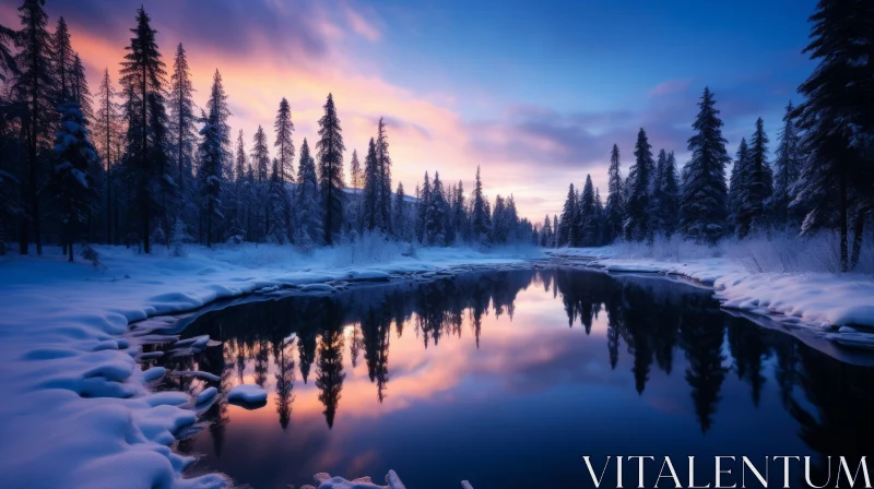 Frozen River at Dawn - A Spectacular Winter Landscape AI Image