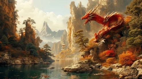 Majestic Dragon in a Lush Valley - Fantasy Landscape Painting