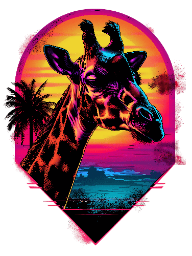 Retro Giraffe T-Shirt Design with Colorful 80s Theme POD Design