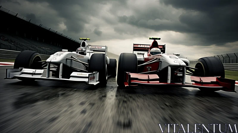 Stunning Formula 1 Race Cars in Light Silver and Dark Crimson AI Image