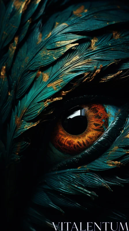 Surrealistic Eye Amidst Colorful Feathers - A Tale in Art AI Image