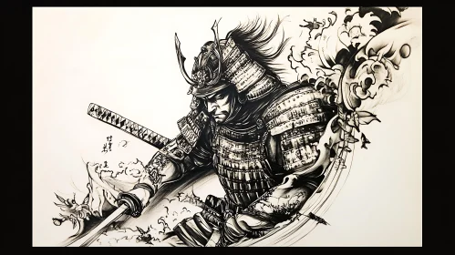 Monochrome Samurai Ink Art