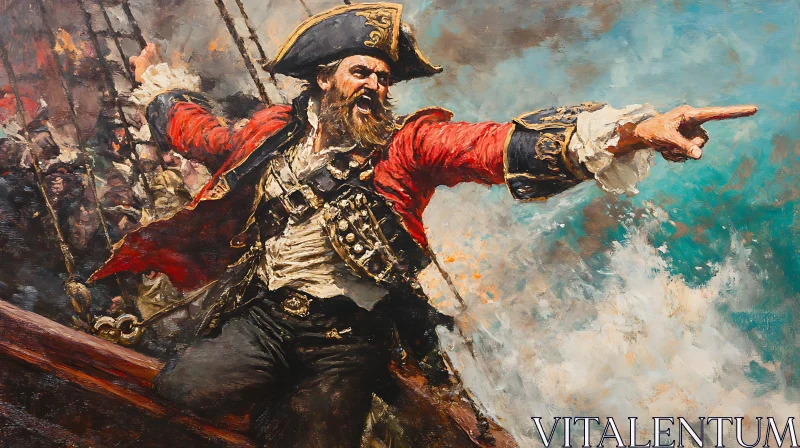 Pirate Leader Amidst Ocean Battle Artwork AI Image