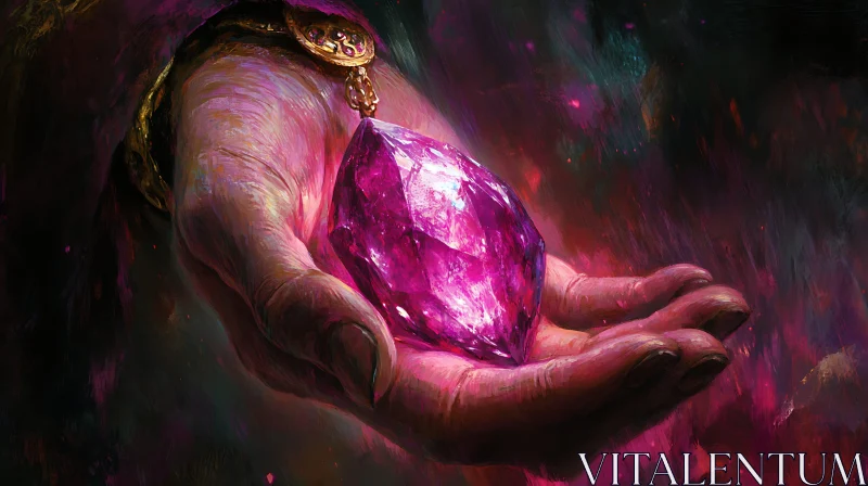 Pink Gem in Hand: Mystical Art Piece AI Image