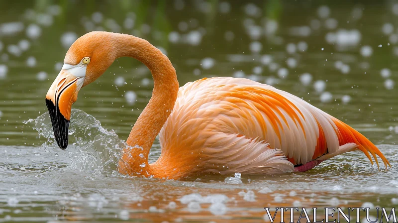 Elegant Flamingo Splashing in Pond AI Image