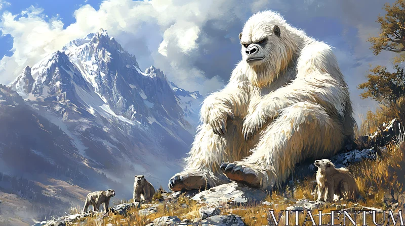 Majestic Yeti with Bears AI Image