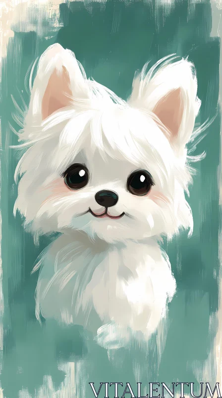 Cute White Puppy Art AI Image