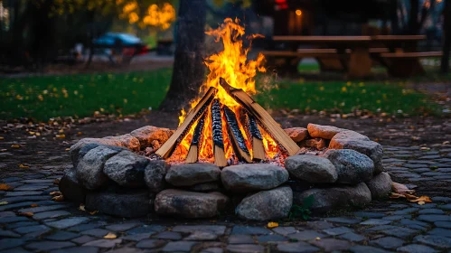 Evening Campfire Outdoors in Park