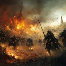 Fiery Battle with Horsemen and Spears